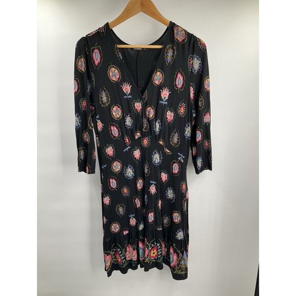 DESIGUAL Boho Floral V-neck Black Dress XL Fairy Whymsigoth - Picture 11 of 13